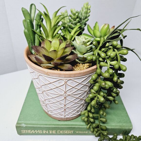 Small Terracotta Planter Raised Pattern With Brushed White 5 Inches Bohemian Pot - Picture 12 of 12